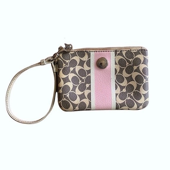Coach Handbags - Coach Heritage Pink Stripe Chelsea Wristlet